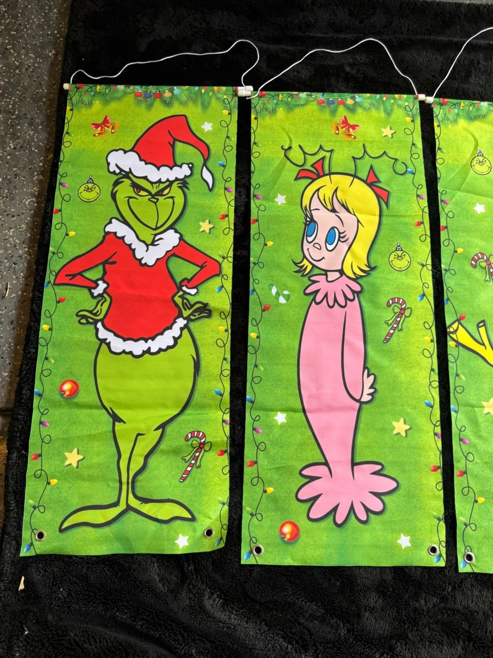 Green Dr. Seuss Who-ville Holiday Banner Panel - Pink Character & Yellow Dog